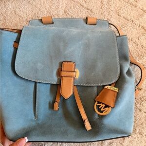 Michael Kors Suede Backpack in Blue and Tan